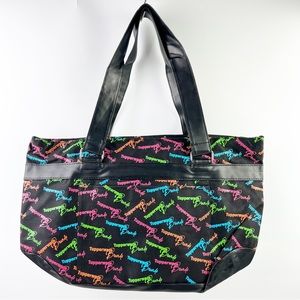 NEW Tupperware Tote Large Bag Black Multicolor Logo Pocket